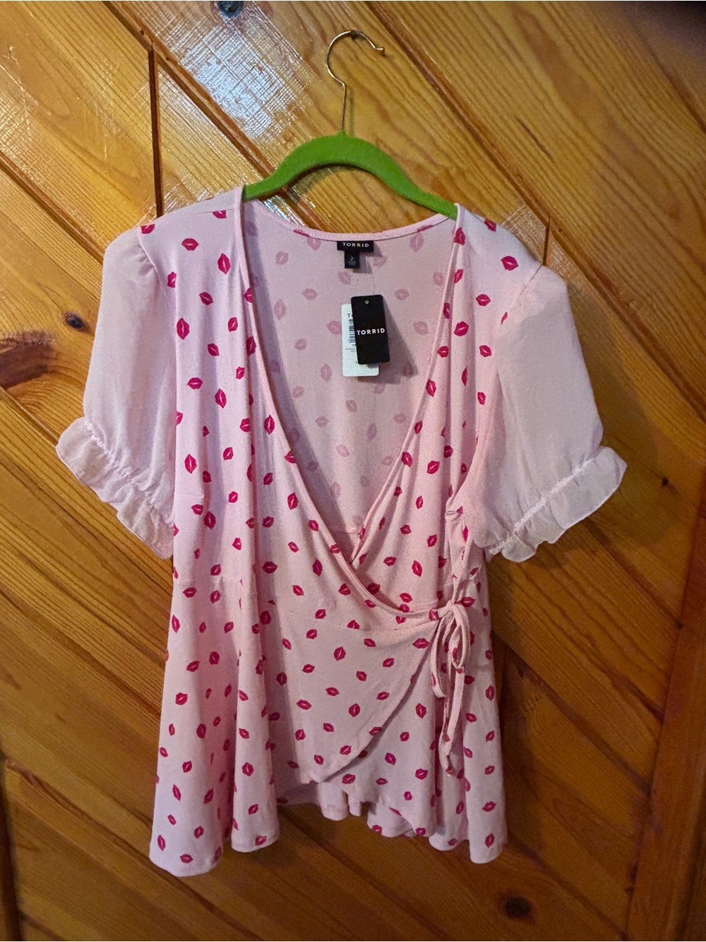 torrid Pink Wrap Blouse with Red Kiss Print